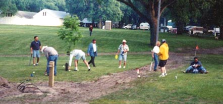 People playing a game outside